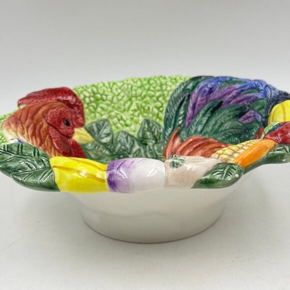 Fitz and Floyd Vintage Rooster Chicken Coq Du Village Serving Bowl 1996 - Picture 3 of 10